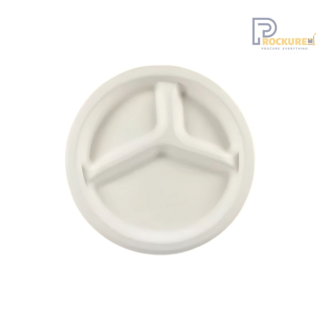 White Bagasse 3 Compartment Plate 9 Inch | Biodegradable Plate