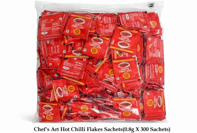Chef's Art Hot Chilli Flakes 0.8 gm Sachets Pack of 300 2