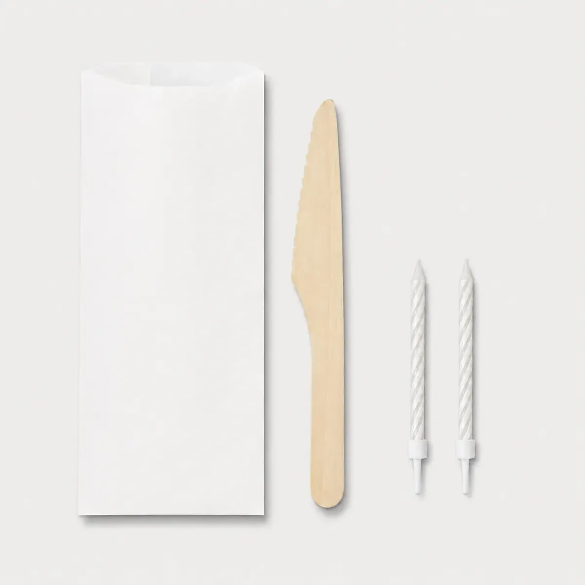 Cake Cutlery Kit Pouch with 2 Normal Candles & Wooden Knife