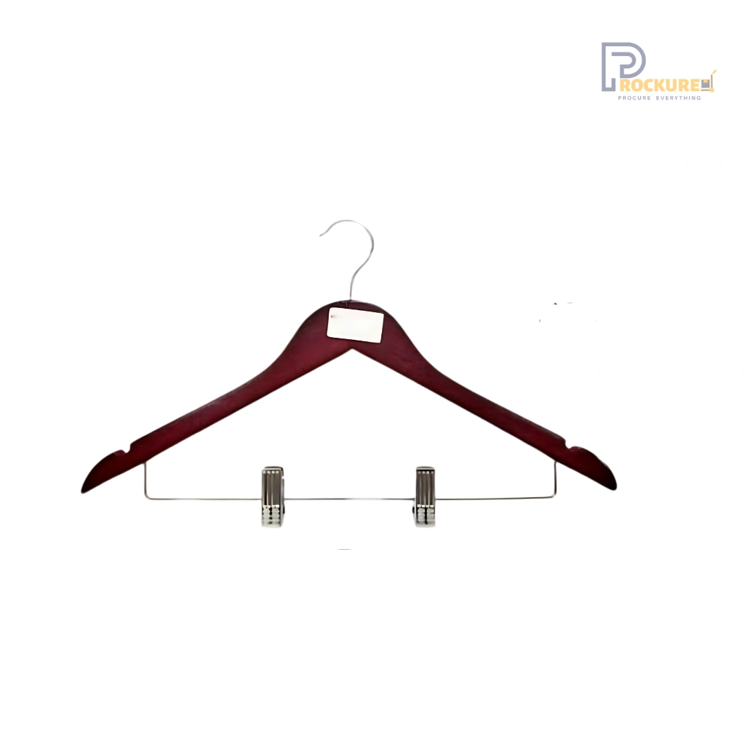 Premium Brown Wooden Hanger with Clips – 12mm Thick Skirt Hanger