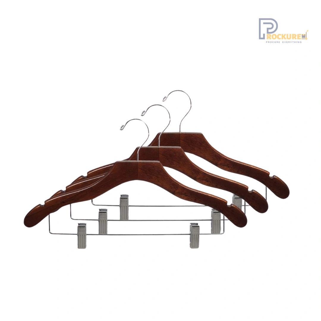 Premium Brown Wooden Hanger with Clips – 12mm Thick Skirt Hanger