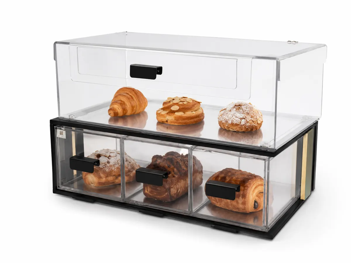 Bakery & Dessert Ambient Display Cabinet  560 x 360 x 330 mm| Stainless Steel-Black & Acrylic