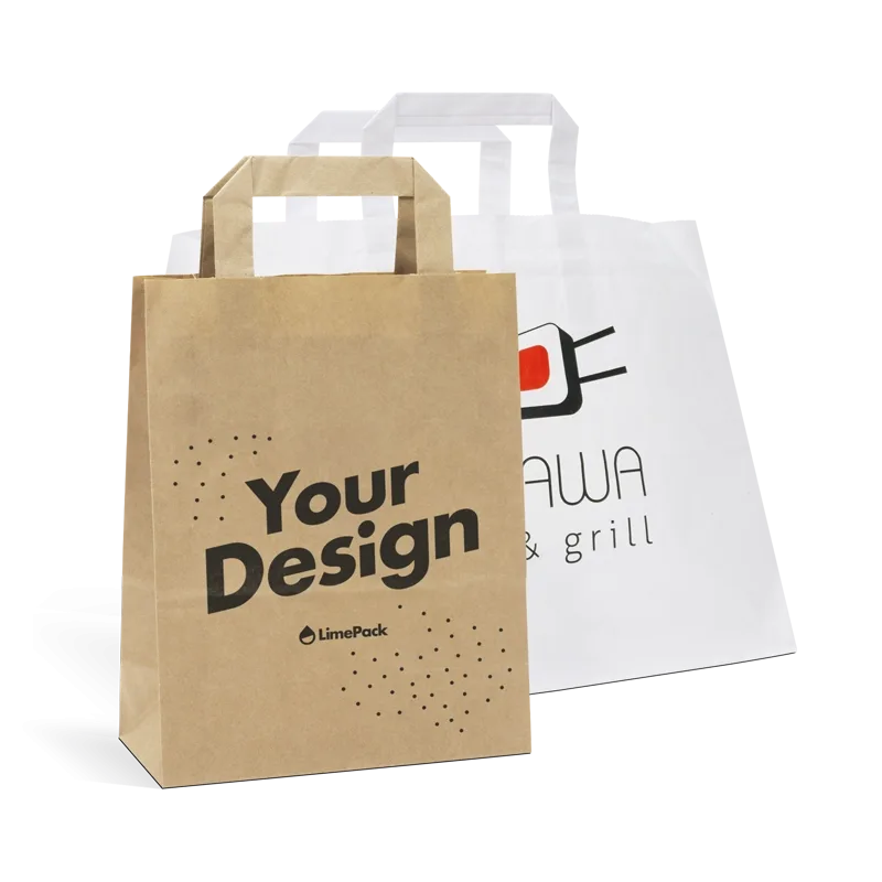Customized kraft brown paper bag with handle, 80 GSM, single-color printed(MOQ 1000Pcs)