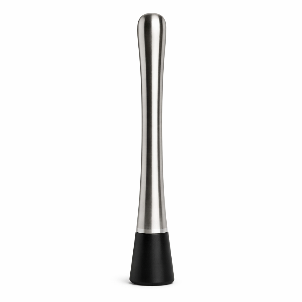 Stainless Steel Muddle Muddler MDLER - Polished Steel, Black Rubber Base