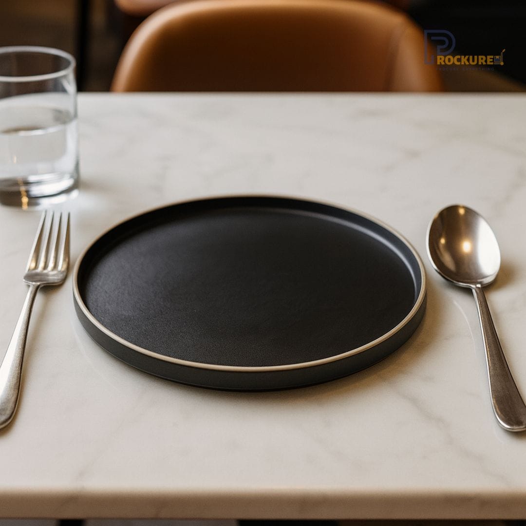 Sanaai Modern Black Edge Plate Small Porcelain 20 cm - 12 Pc Carton for Fine Dining & Restaurants