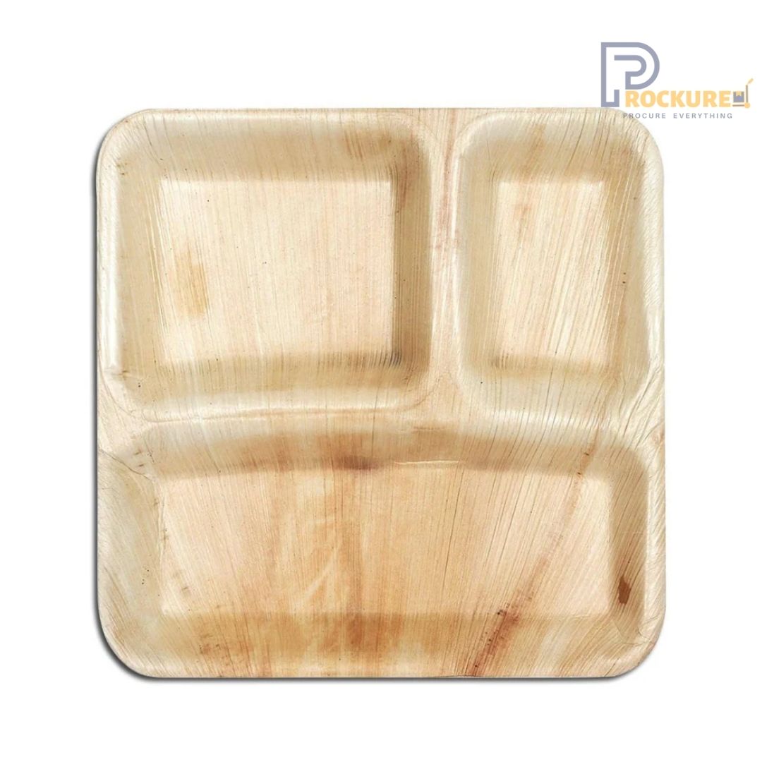 Areca Leaf 10 x 10 Inch Square 3 Partition Plate
