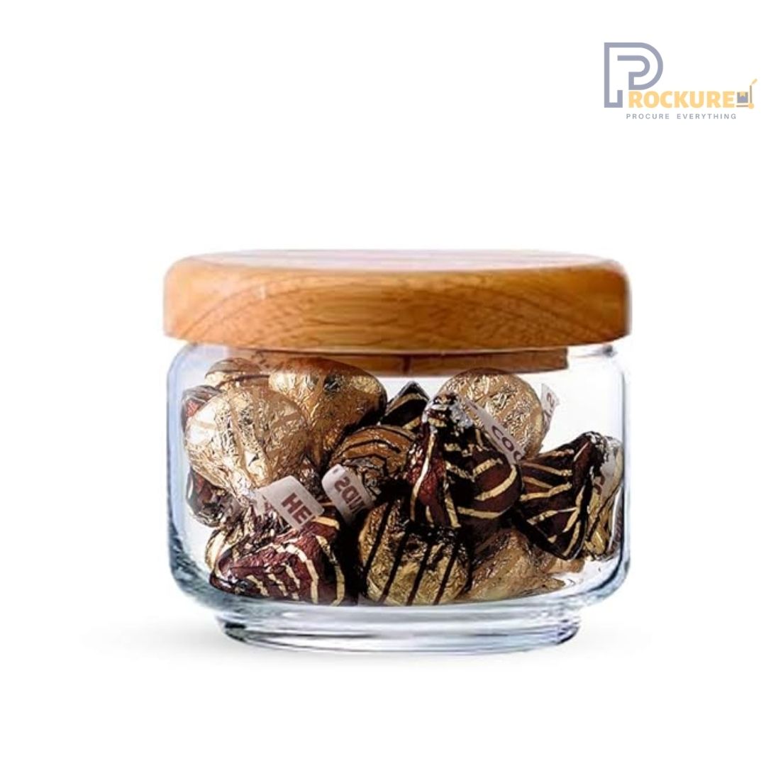 Ocean Pop Jar with Wooden Lid - 325 ml Storage for Spices & Condiments | 6 pc Carton