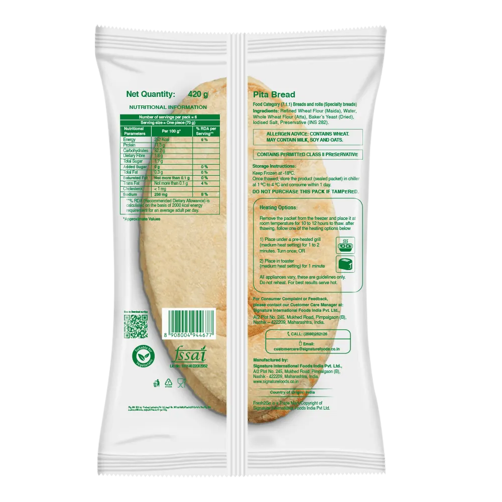 Fresh 2 Go Pita Bread RTC Frozen 420 gm Pack of 6 2