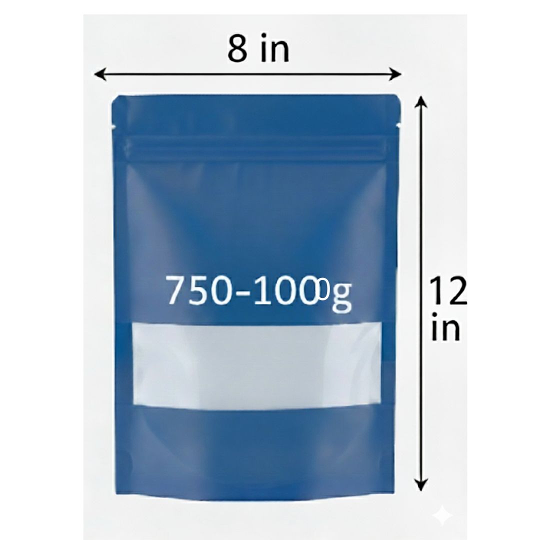 Blue Stand Up Zipper Pouch with Window | 8 x 12 in | 750-1000 g