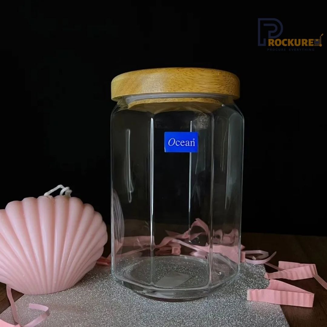 Ocean Tulip Jar with Wooden Lid - 780 ml Storage for Kitchen & Restaurant | 6 pc Carton