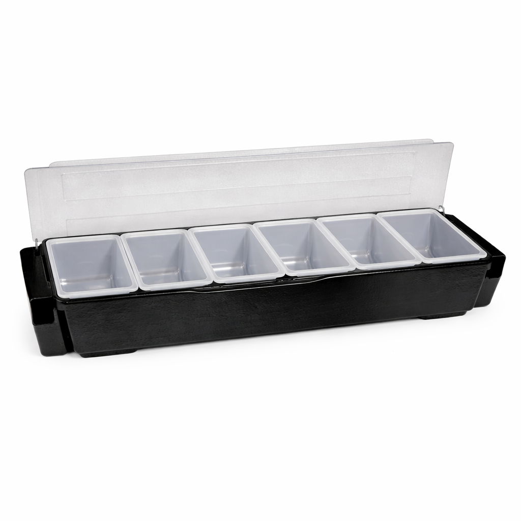 6 Section Condiment Tray with Side Holder and Lid - Condiment Tray 6sec with Holder