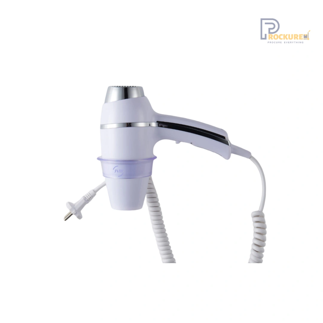 JVD Carousol Wall-Mounted Hair Dryer Holder – Translucent Anti-Theft Mount with Cable Hook for Hotel Use