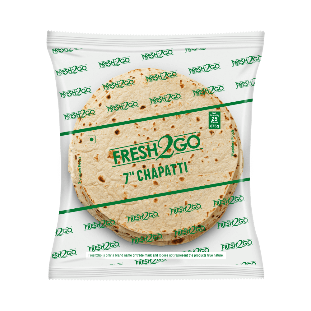 Fresh 2 Go 7 Inch Whole Wheat Chapati RTC Frozen 875 gm Pack of 25
