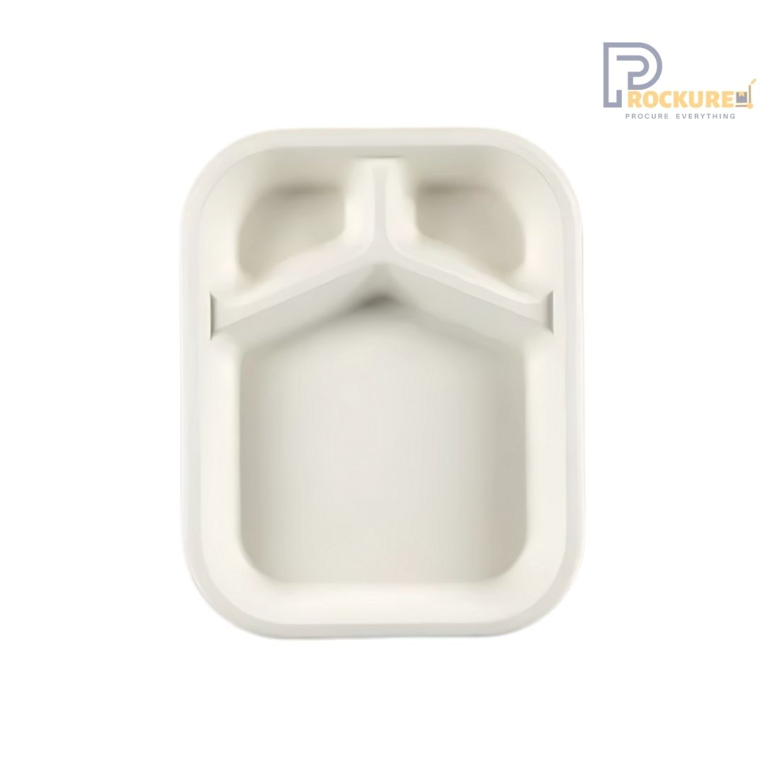White Bagasse 3 Compartment Chip & Dip Meal Tray | Biodegradable Meal Tray
