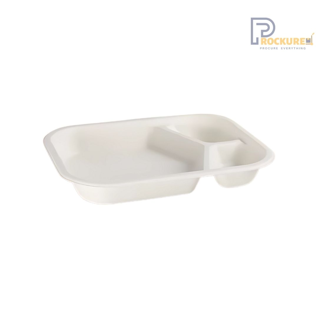 White Bagasse 3 Compartment Chip & Dip Meal Tray | Biodegradable Meal Tray