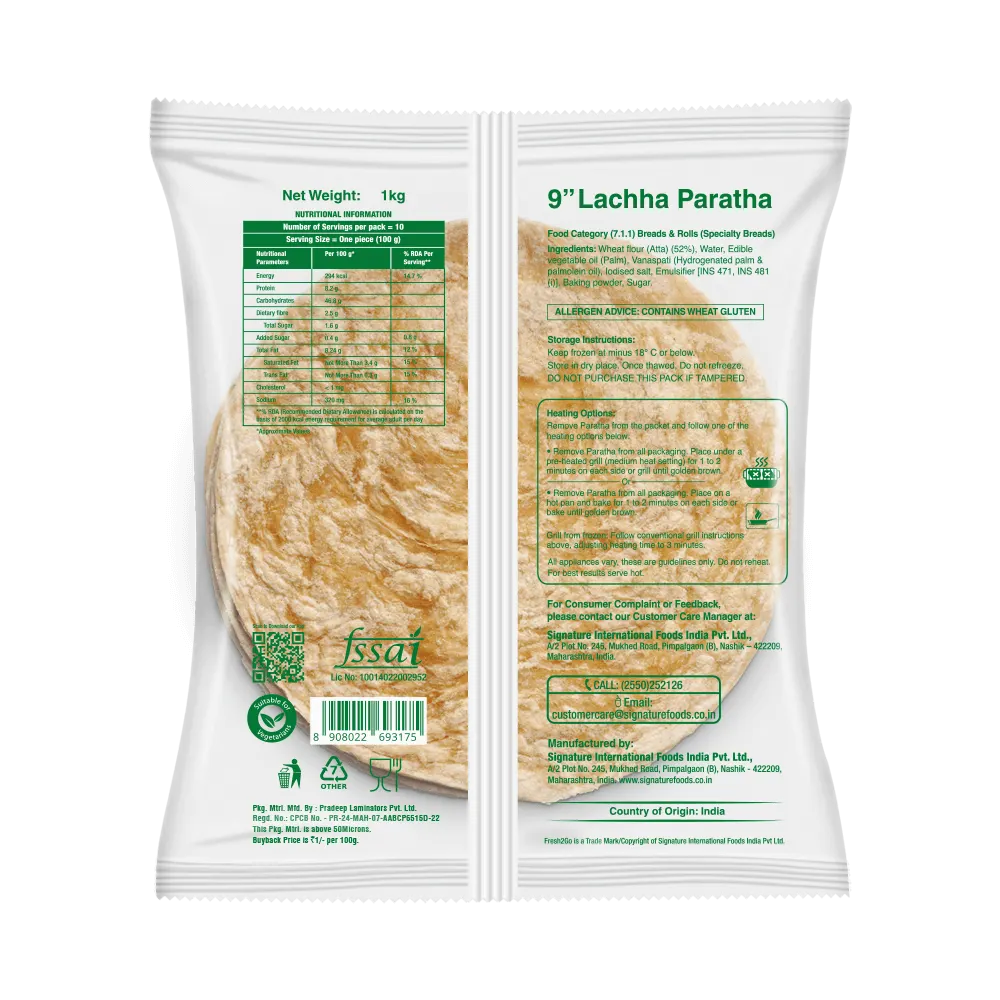 Fresh 2 Go 9 Inch Lachha Paratha Frozen 1 Kg Pack of 10 2