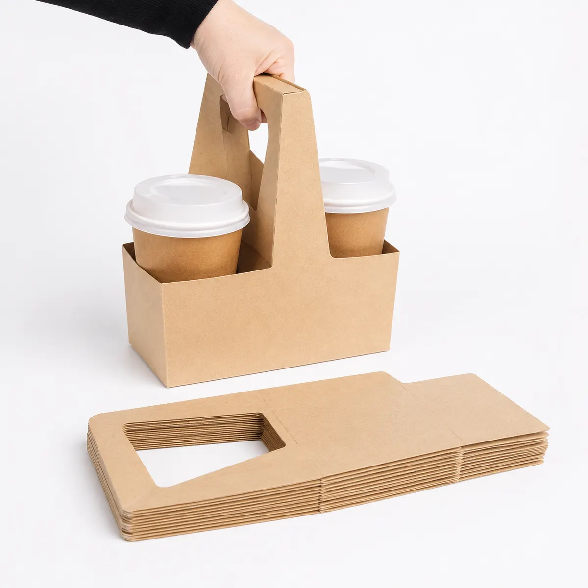 2 Cup Kraft Paper Holder for Coffee, Tea & Beverage Takeaway 2
