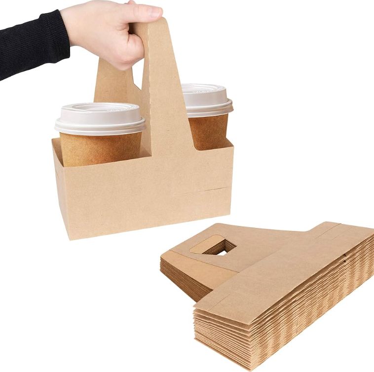 2 Cup Kraft Paper Holder for Coffee, Tea & Beverage Takeaway