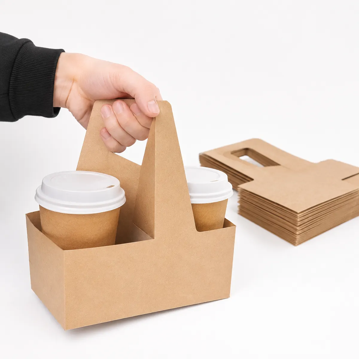 2 Cup Kraft Paper Holder for Coffee, Tea & Beverage Takeaway 3