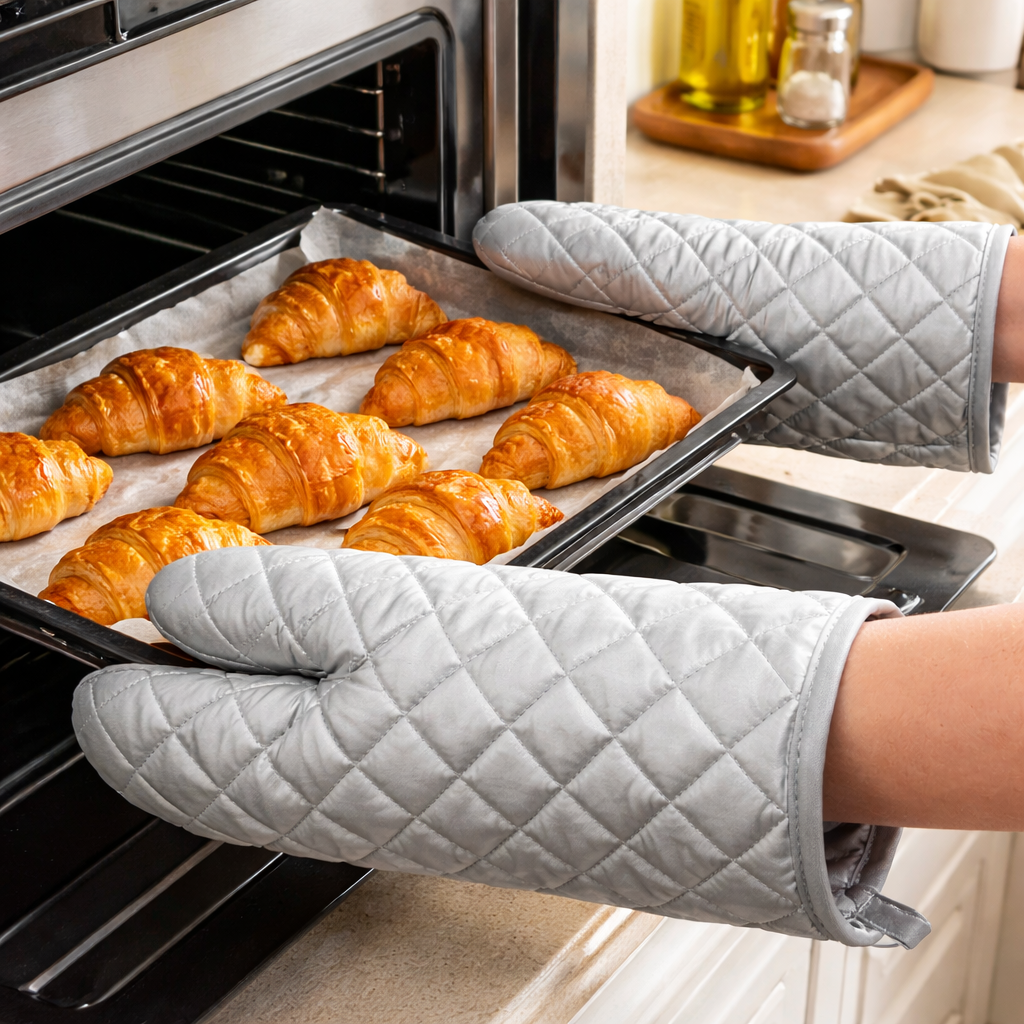 Silver Oven Gloves (1 Pair) - Quilted Heat Resistant Gloves with Insulated Lining