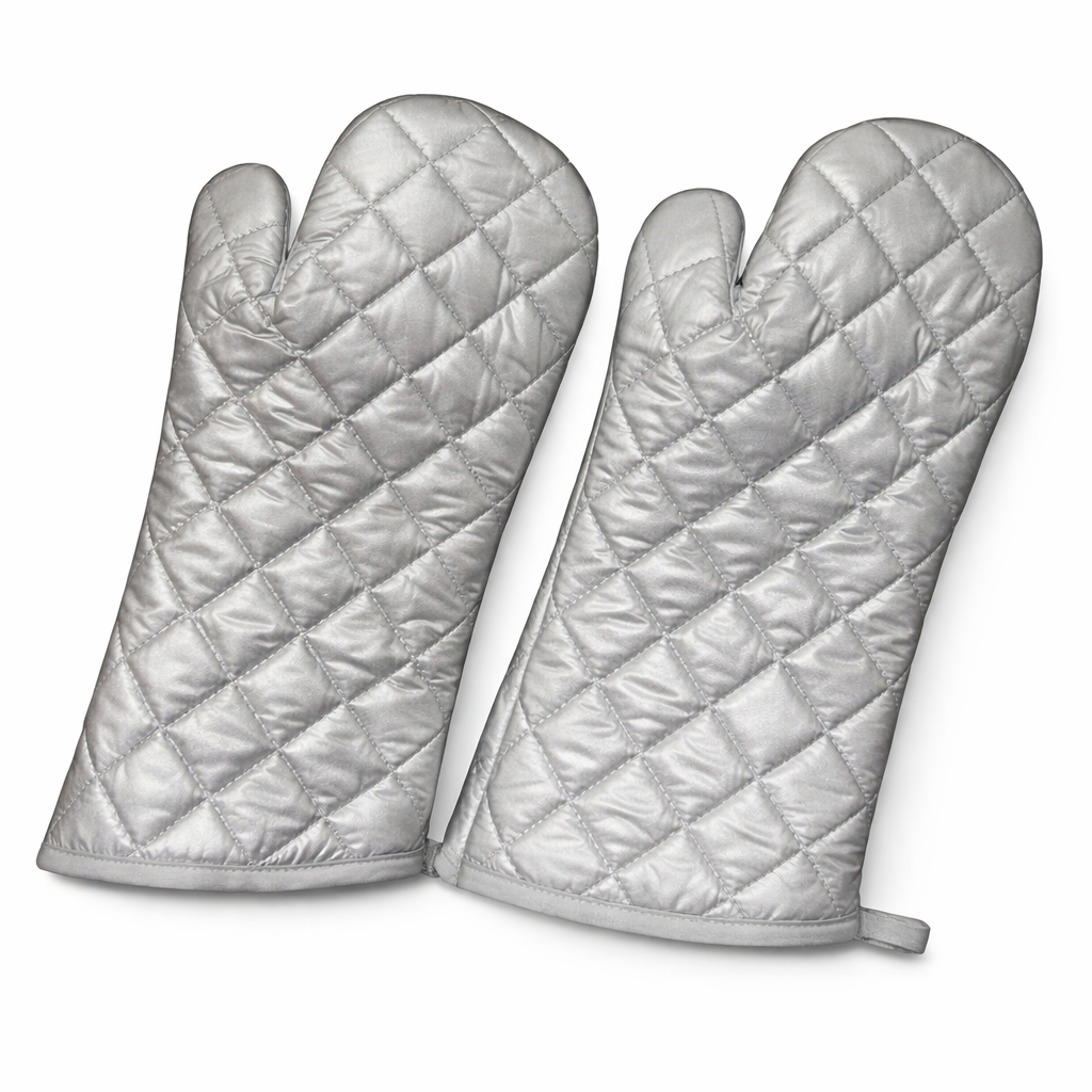 Silver Oven Gloves (1 Pair) - Quilted Heat Resistant Gloves with Insulated Lining