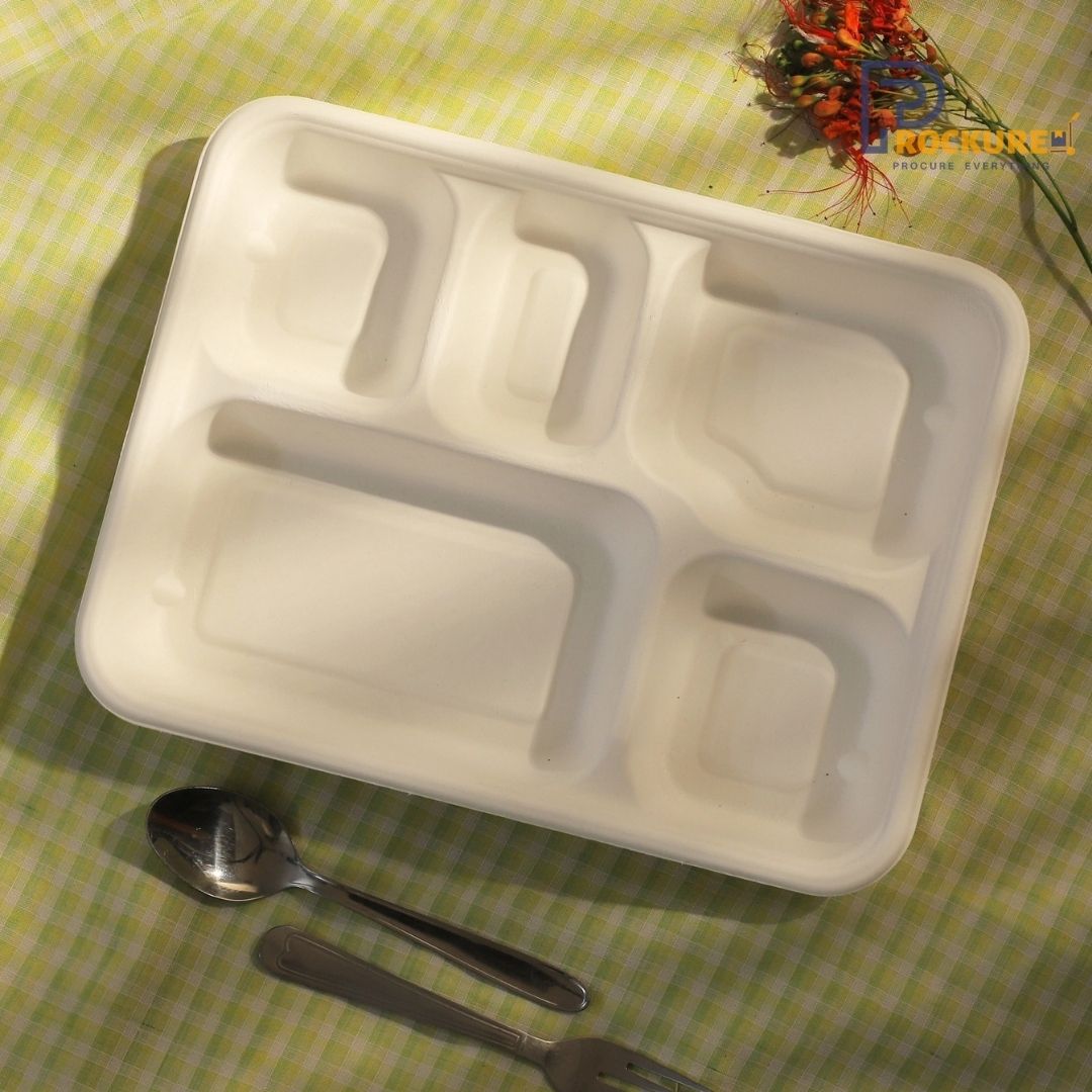 Brown Bagasse 5 Compartment Meal Tray | Biodegradable Meal Tray