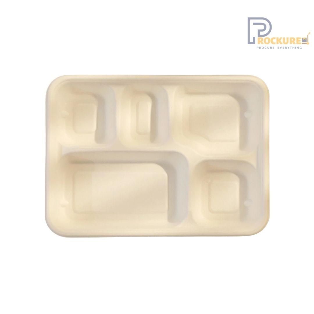 Brown Bagasse 5 Compartment Meal Tray | Biodegradable Meal Tray