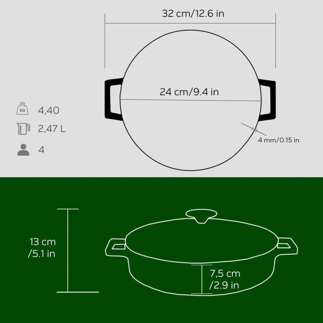 Lava Cast Iron Shallow Casserole 24 cm - LVYST24K2