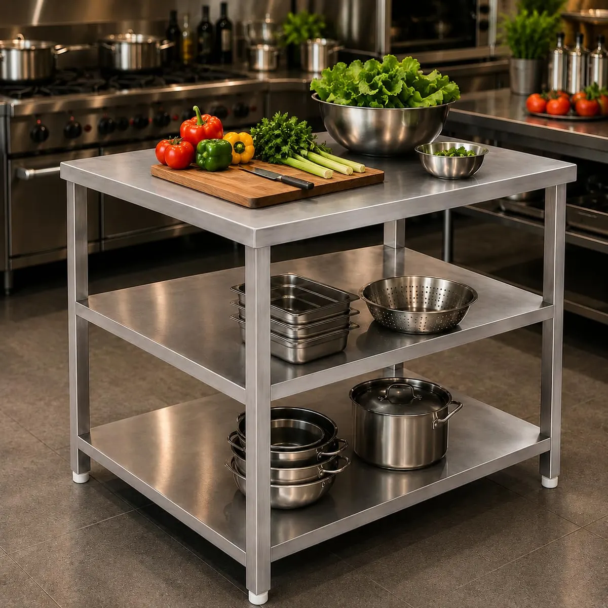 SS Working Table 4 x 1.6 Feet with 2 Undershelves SSWT4x1.6F 4