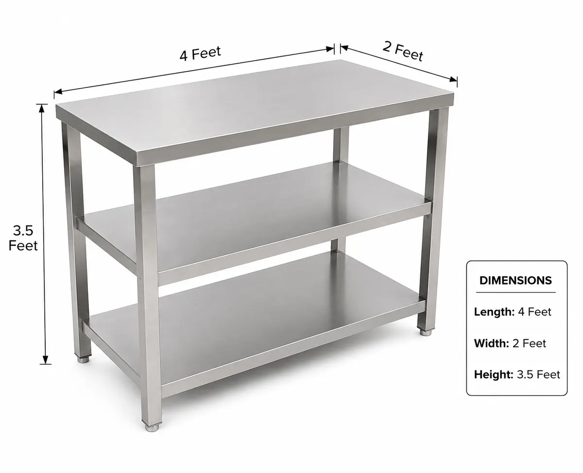 SS Working Table 4 x 1.6 Feet with 2 Undershelves SSWT4x1.6F 2