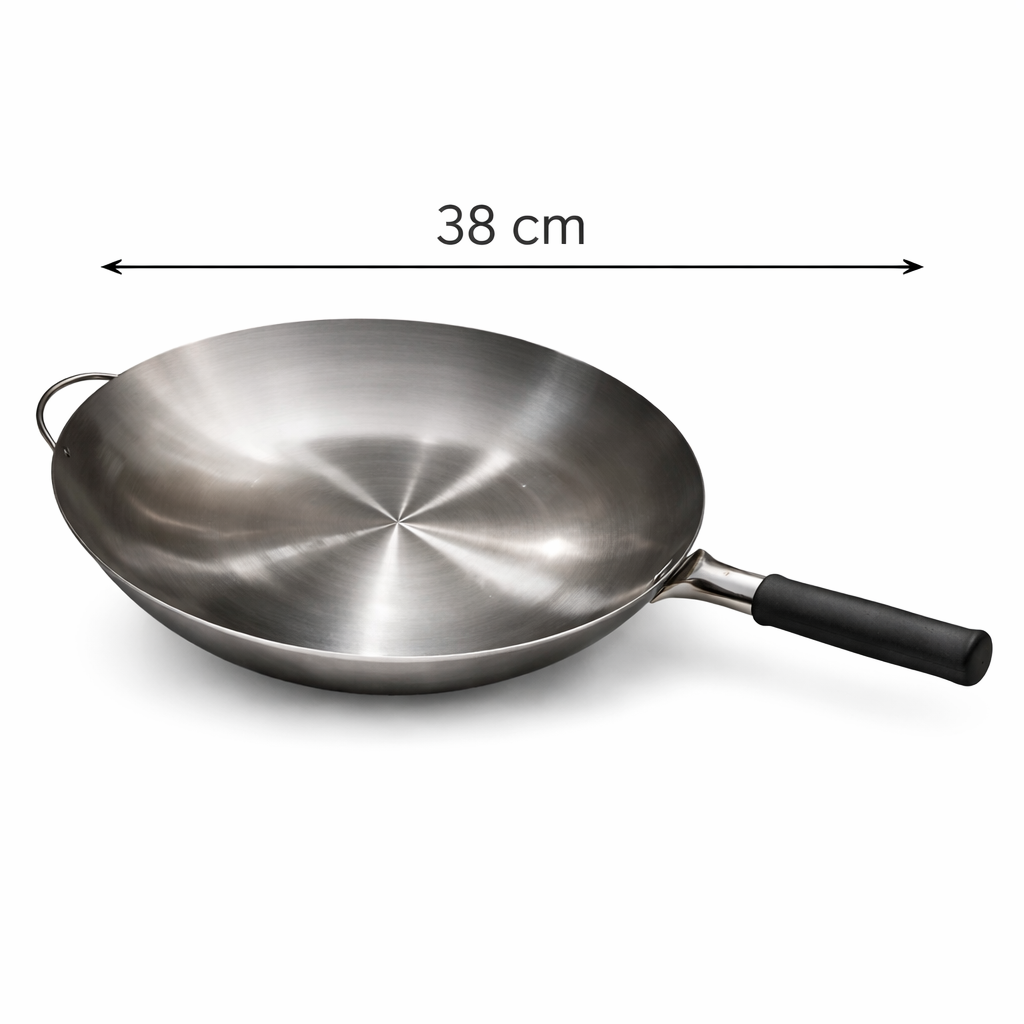 Chinese Wok Rubber Handle Stainless Steel 38Cm WKRBR/38 - Round Bottom 3