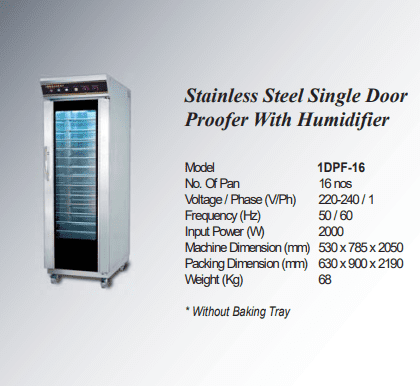 Berjaya 16-Tray Proofer with Humidifier, Stainless Steel Body, Single Door | 1DPF-16