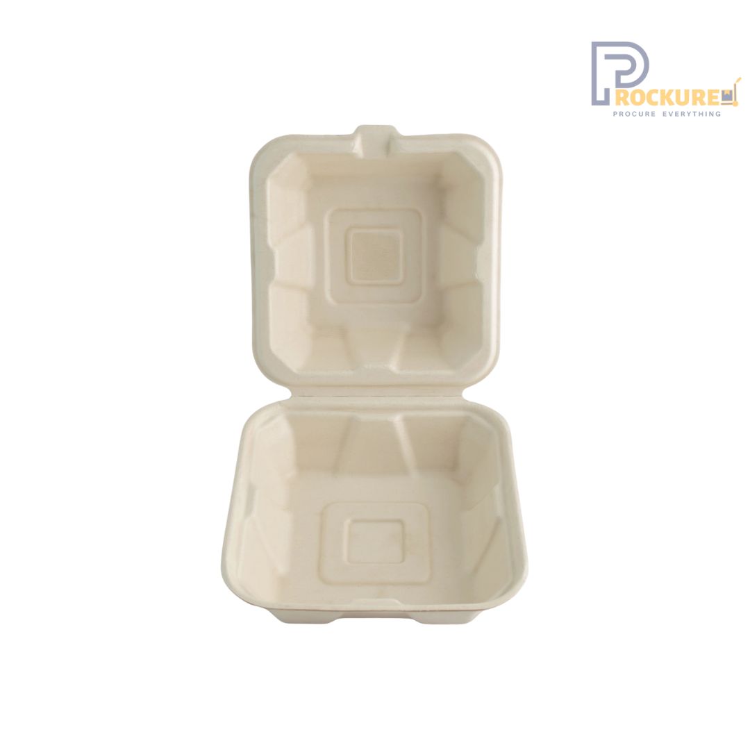 Brown Bagasse 6 x 6 Inch Clamshell Burger Box | Biodegradable Box