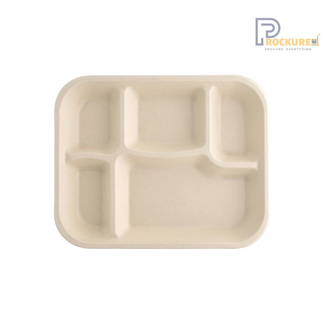 Brown Bagasse 5 Compartment XL Meal Tray | Biodegradable Meal Tray