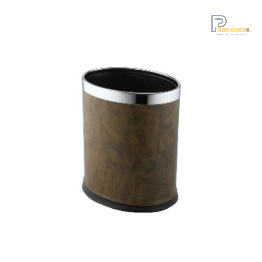 JVD Albans Dustbin (PU Leatherette Brown) – Premium Oval Bin with SS Ring for Hotel Bathrooms