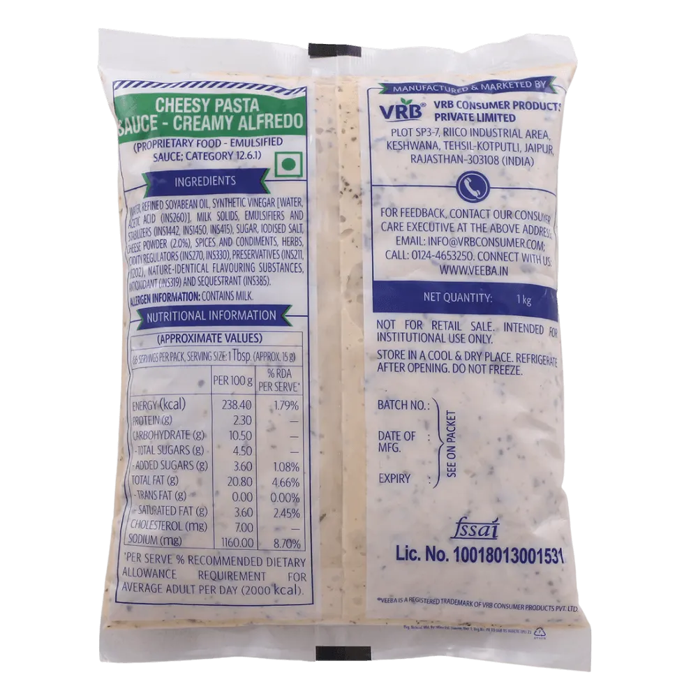 Veeba Cheesy Pasta Sauce Creamy Alfredo 1 Kg 2