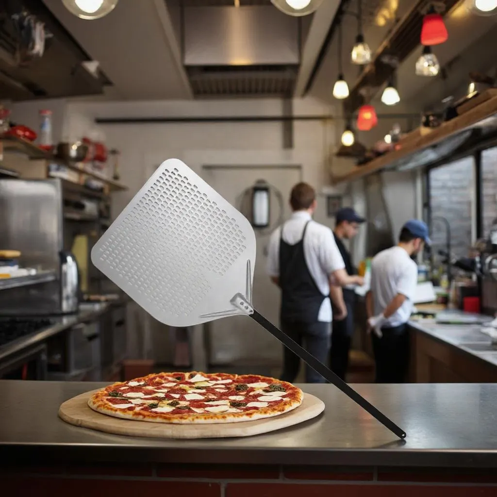 Aluminium Perforated Pizza Peel with 80 cm Handle Hard Anodised Blade 3