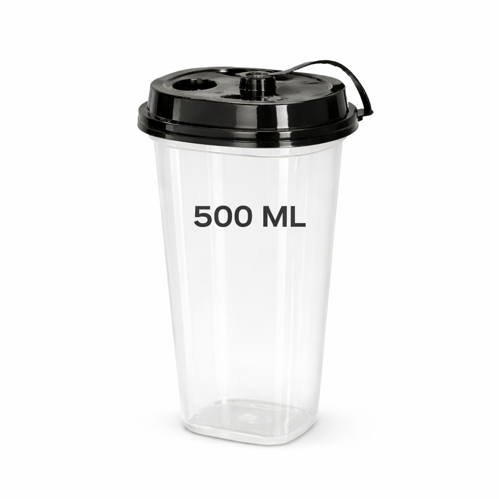 Reusable 500ml Square Sipper Glass with Lid - SSGL-500