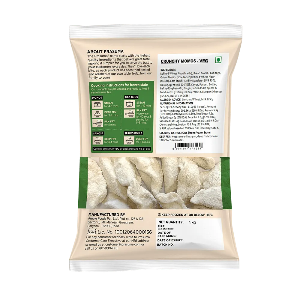 Prasuma Crunchy Veg Momos Frozen (Pack of 30) (33 gm/pc) 2