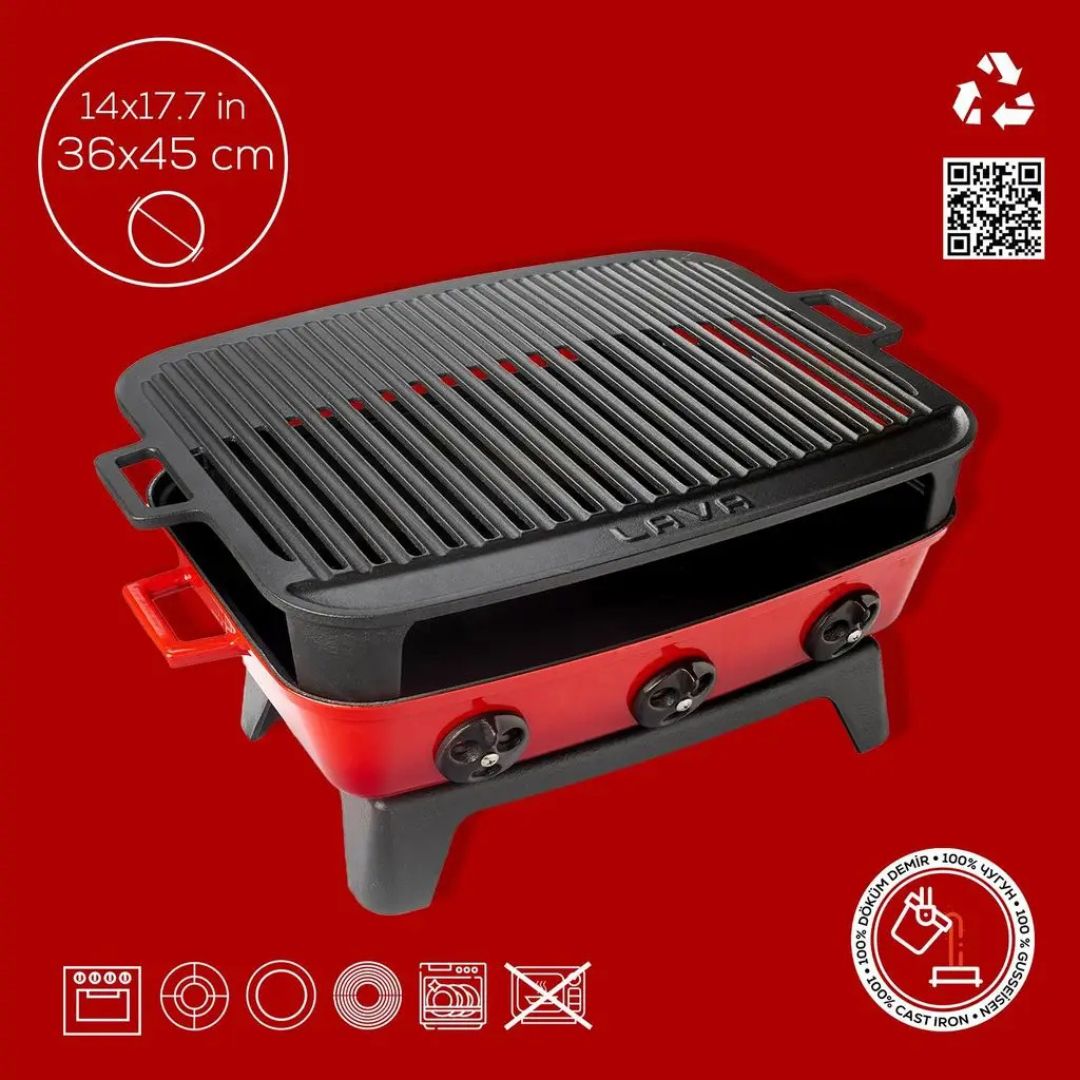 Lava Cast Iron Roasting Pan 36 × 45 cm - Barbeque Grill 36x45