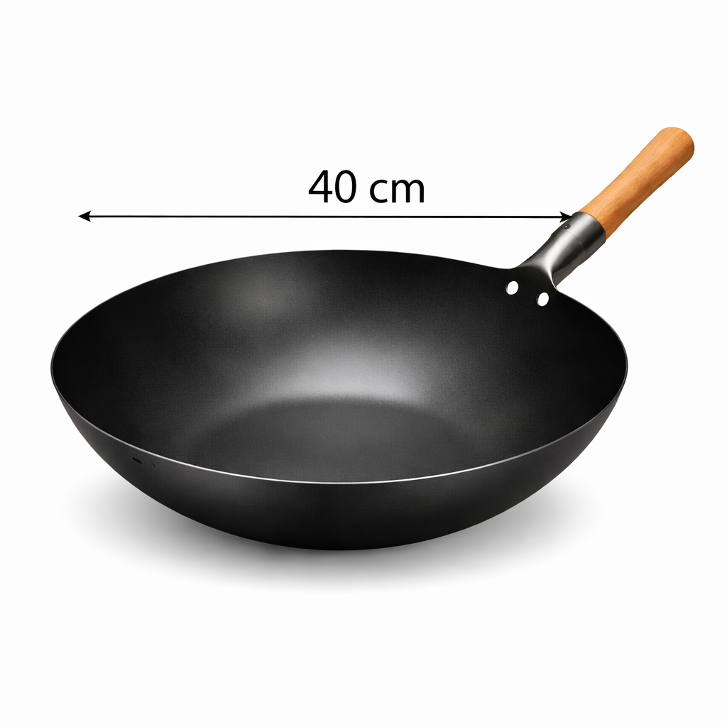 Black Wok Carbon Steel 40 cm - Wooden Handle 2