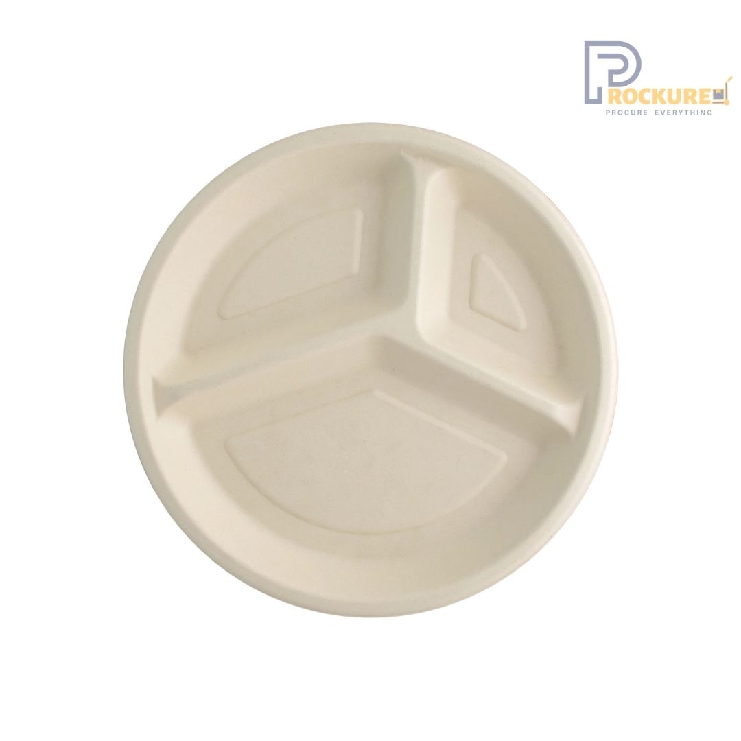 Brown Bagasse 3 Compartment Plate 10 Inch | Biodegradable Plate