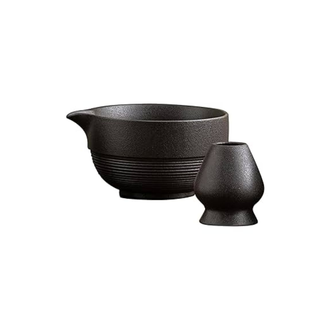 Black Matcha Set – Ceramic Tea Bowl, Bamboo Whisk, Wooden Scoop & Whisk Stand 2