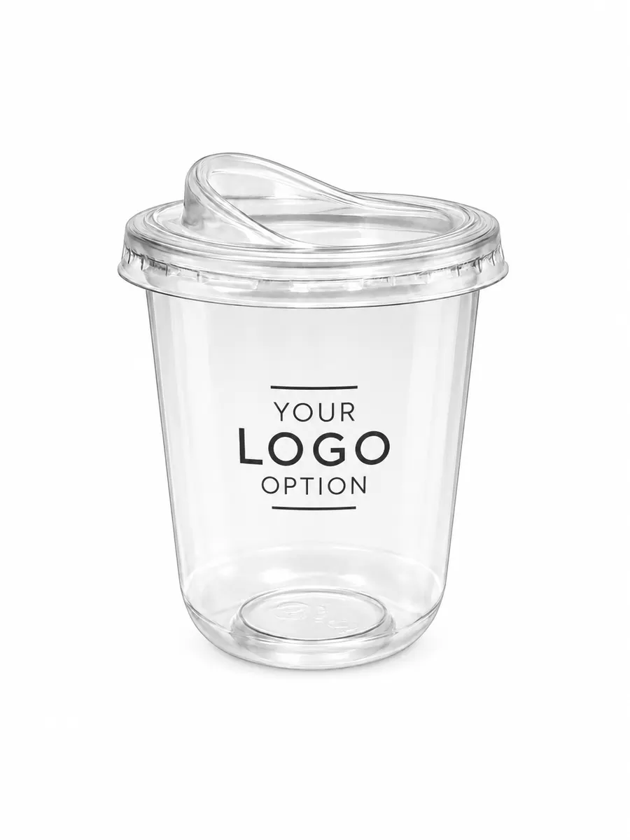 Customized  PET Transparent U Shape Glass with Sipper Lid 350/500ml MOQ-1000