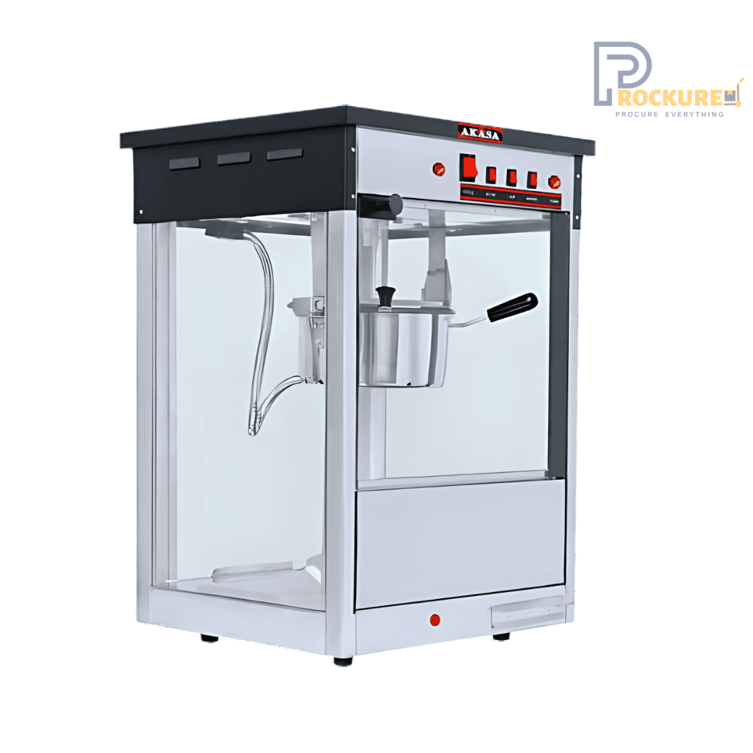 Akasa PCM 8 Electric Popcorn Machine – 1200W Stainless Steel, 200g Capacity