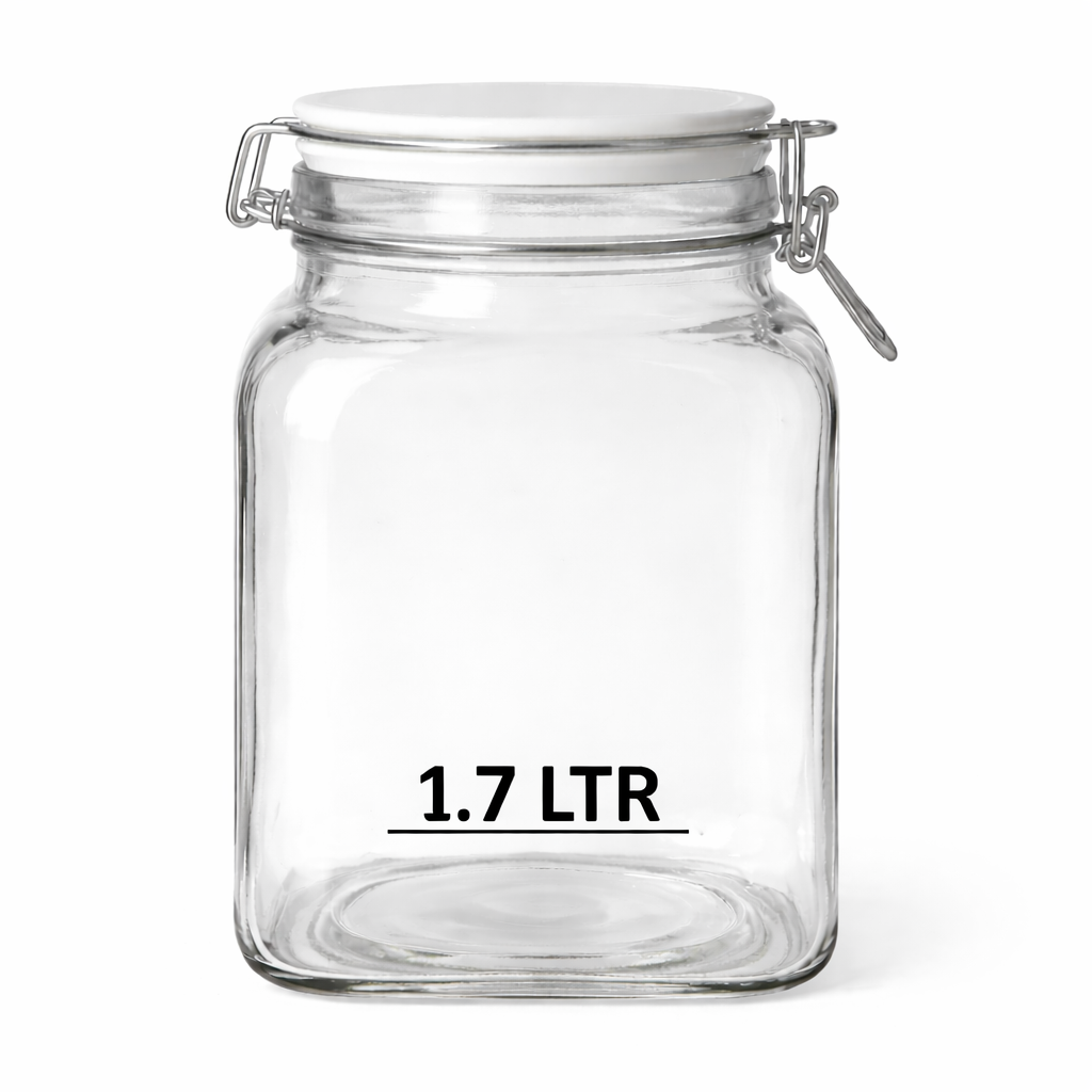 Square Seal Lock Clip Glass Jar 1.7 Ltr