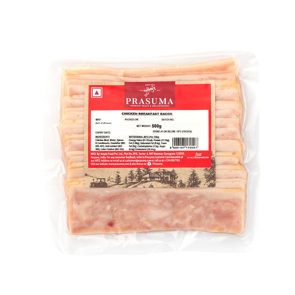 Prasuma Chicken Breakfast Bacon (Frozen Pack of 20) (25 gm/pc)