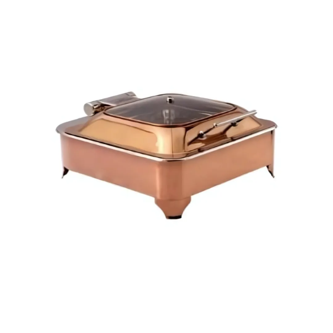 Imperia Full Rose Gold Square Half Glass Chafing Dish with E Frame – 7 Litre