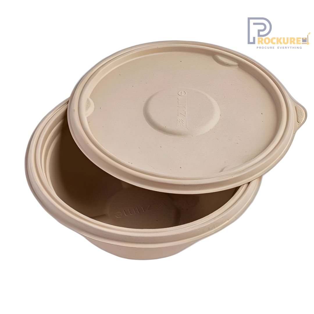 Brown Bagasse 350 ml Bowl With Lid | Biodegradable Bowl