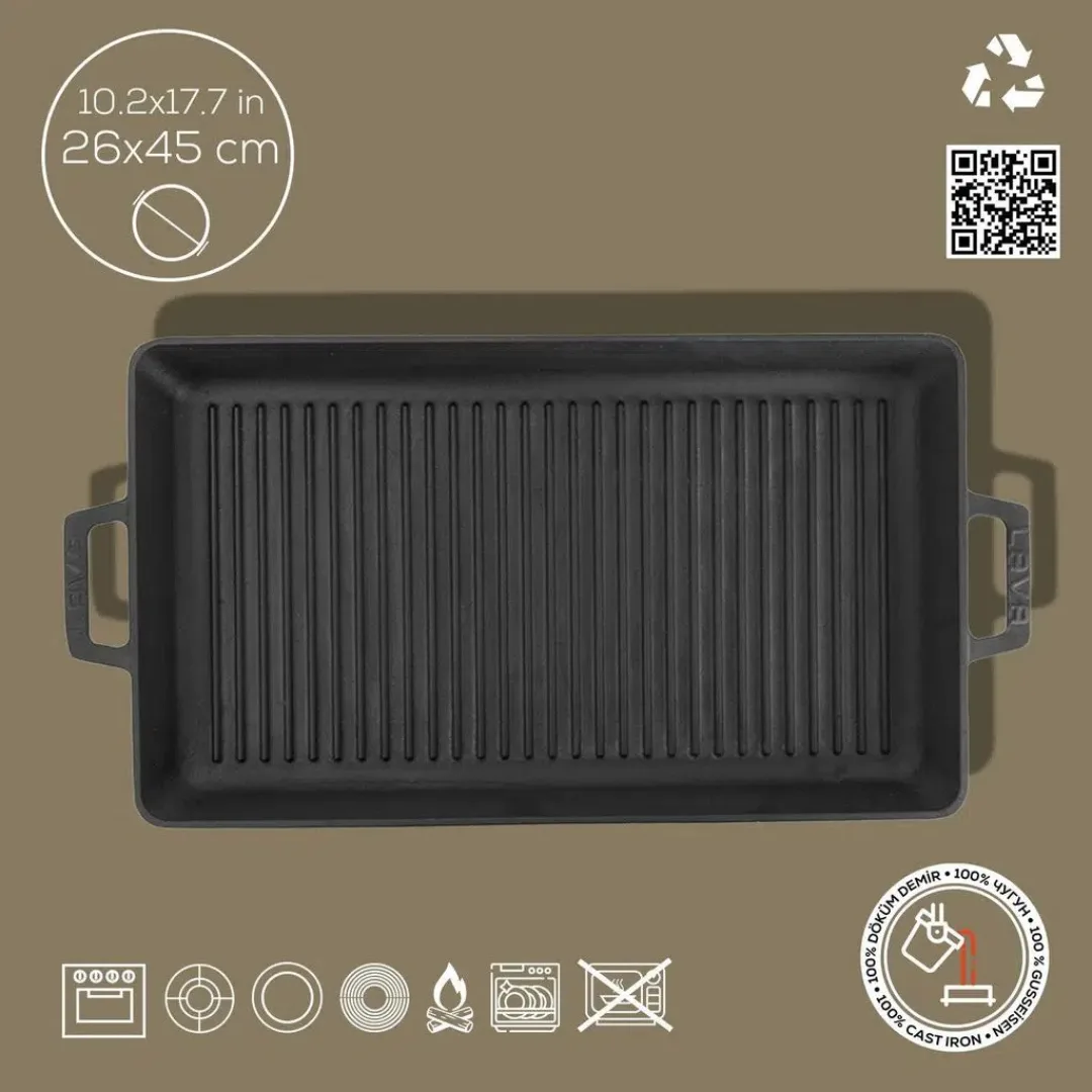 Lava Cast Iron Enamel Pan 26x45 cm - Grill Pan Rectangular 26x45 3